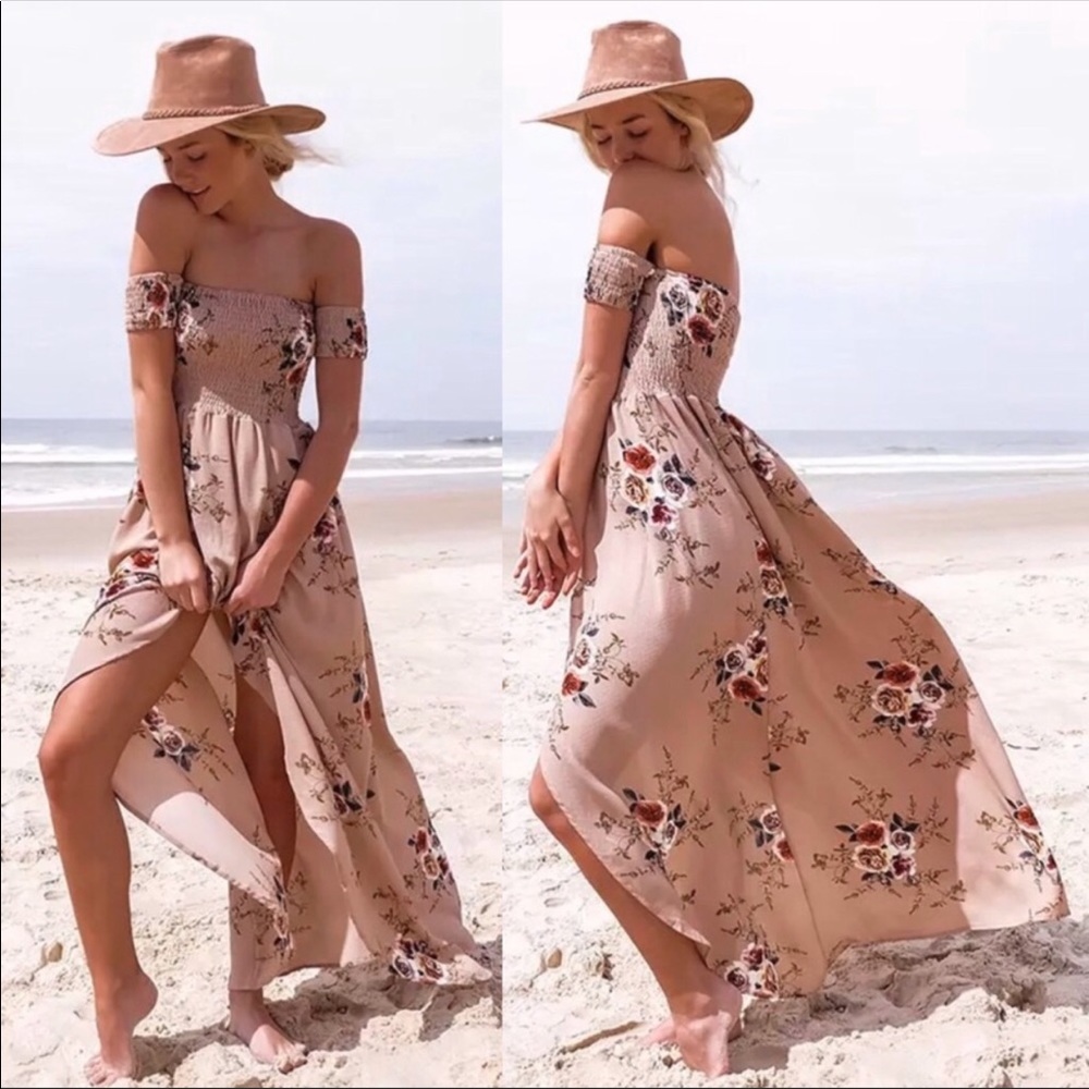 New! Tan floral boho maxi dress